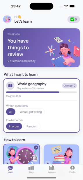 The main learning screen in Dropling
