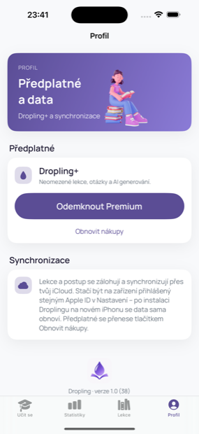 Obrazovka Profil v Droplingu